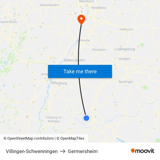 Villingen-Schwenningen to Germersheim map