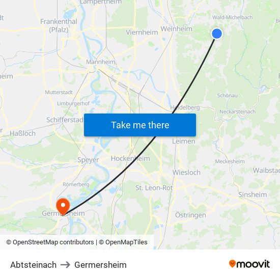 Abtsteinach to Germersheim map