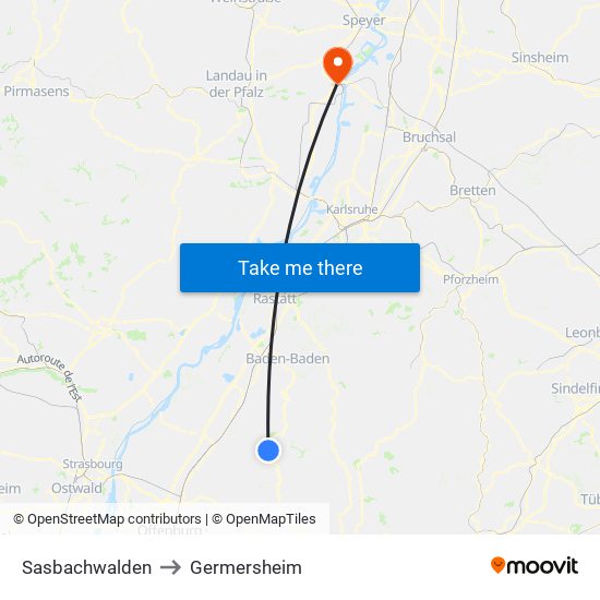Sasbachwalden to Germersheim map