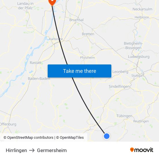 Hirrlingen to Germersheim map