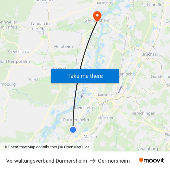 Verwaltungsverband Durmersheim to Germersheim map