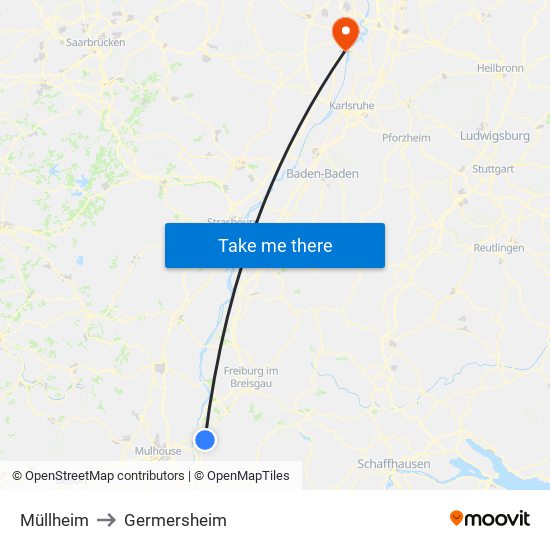 Müllheim to Germersheim map