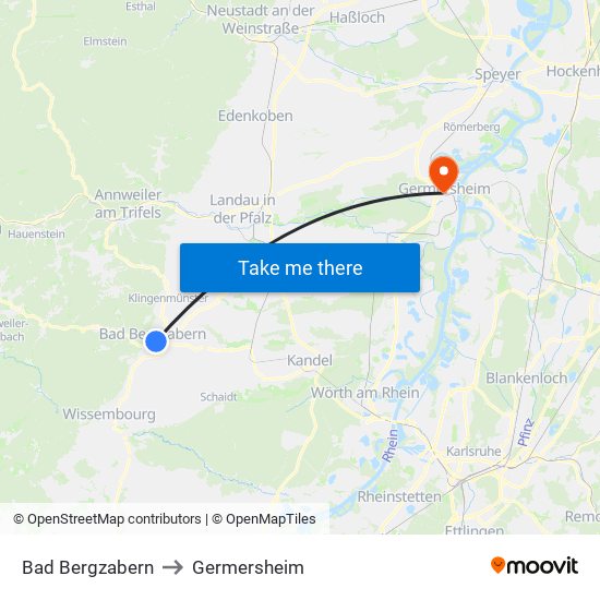 Bad Bergzabern to Germersheim map