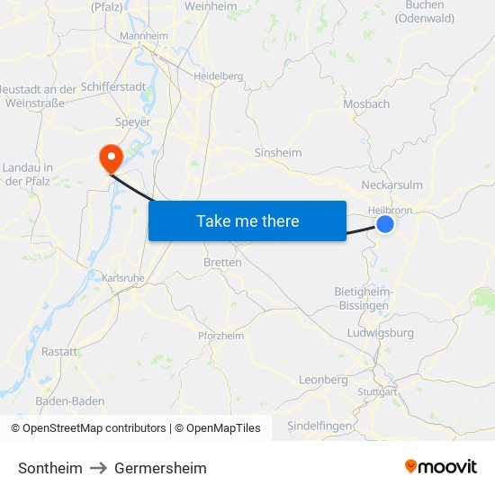 Sontheim to Germersheim map