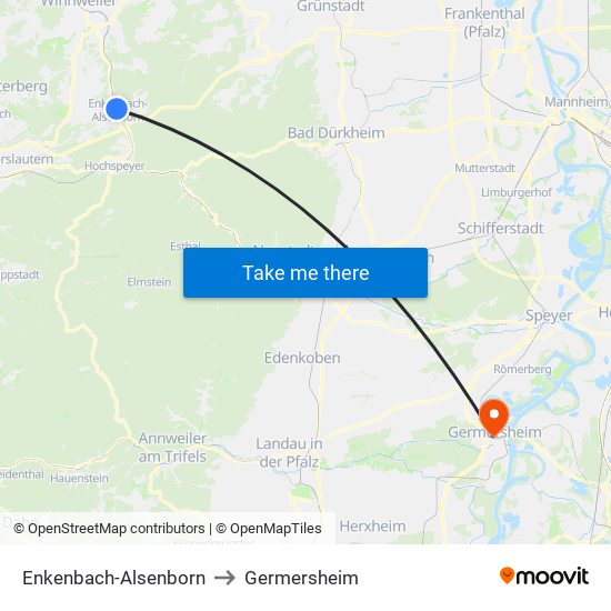 Enkenbach-Alsenborn to Germersheim map