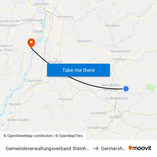 Gemeindeverwaltungsverband Steinheim-Murr to Germersheim map