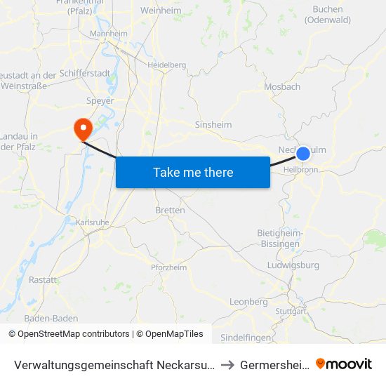 Verwaltungsgemeinschaft Neckarsulm to Germersheim map