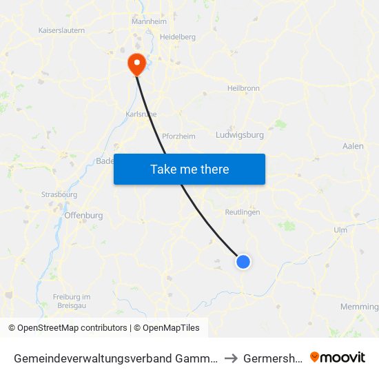 Gemeindeverwaltungsverband Gammertingen to Germersheim map