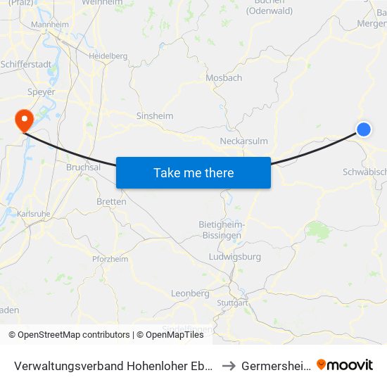 Verwaltungsverband Hohenloher Ebene to Germersheim map