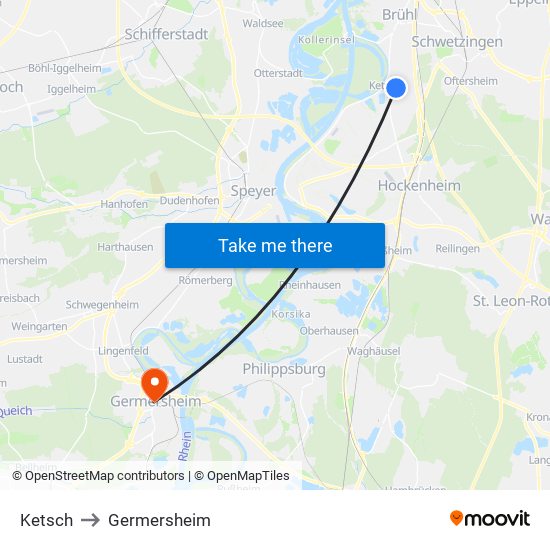 Ketsch to Germersheim map