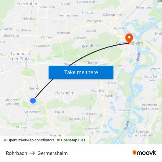 Rohrbach to Germersheim map