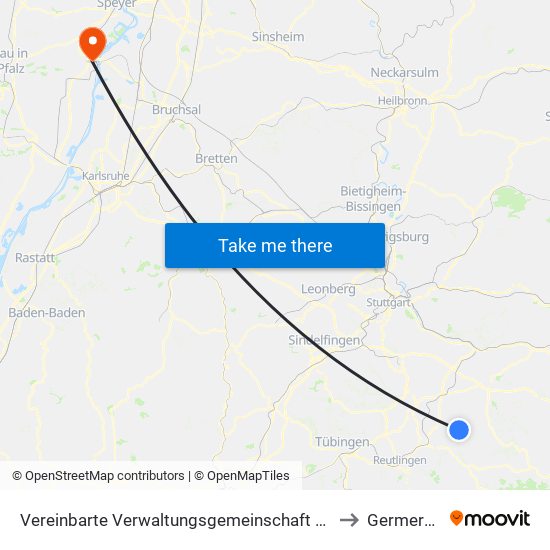 Vereinbarte Verwaltungsgemeinschaft Der Stadt Neuffen to Germersheim map
