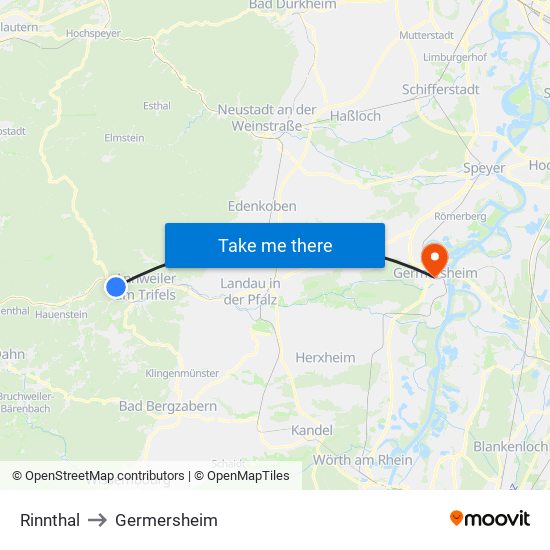 Rinnthal to Germersheim map
