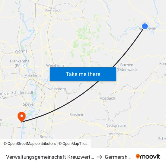 Verwaltungsgemeinschaft Kreuzwertheim to Germersheim map
