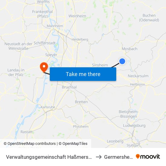Verwaltungsgemeinschaft Haßmersheim to Germersheim map