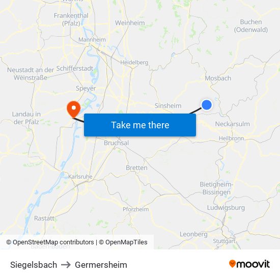 Siegelsbach to Germersheim map