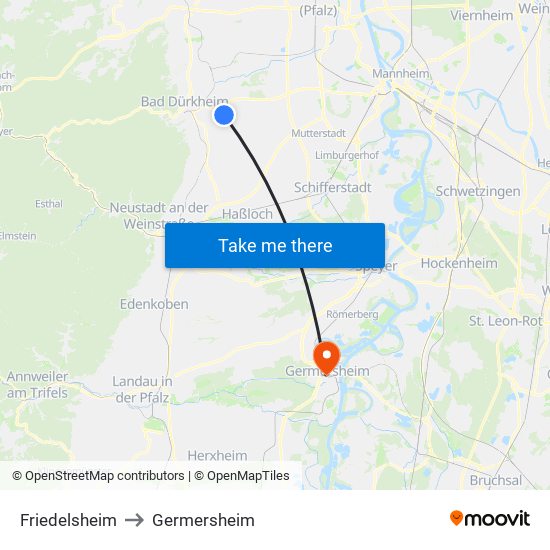 Friedelsheim to Germersheim map