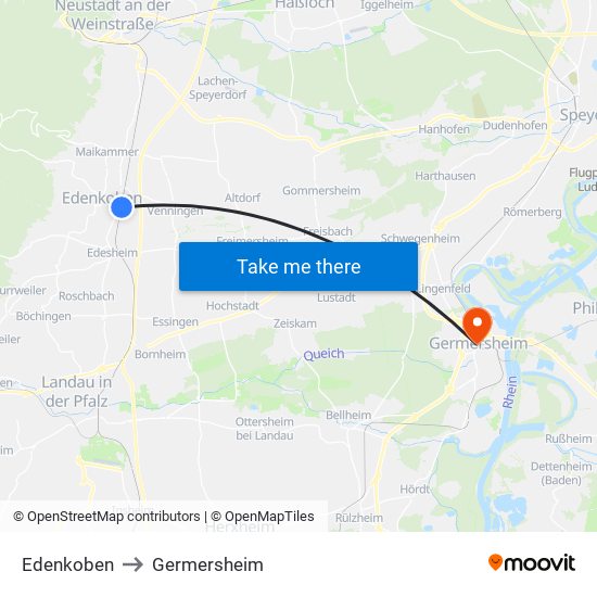 Edenkoben to Germersheim map