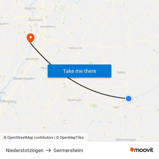 Niederstotzingen to Germersheim map