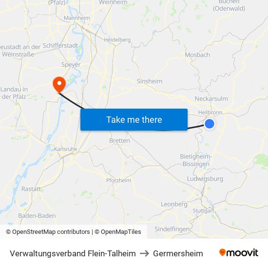 Verwaltungsverband Flein-Talheim to Germersheim map