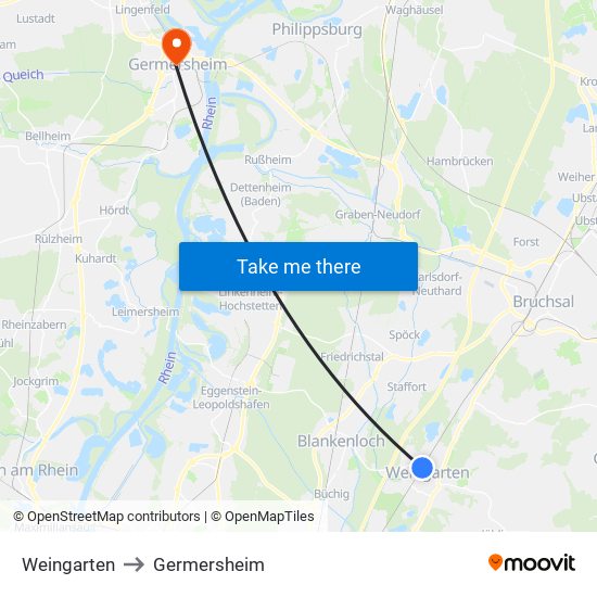 Weingarten to Germersheim map