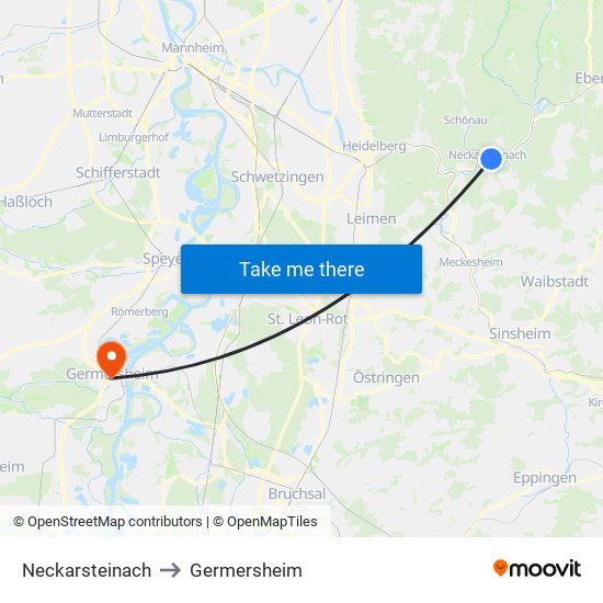 Neckarsteinach to Germersheim map