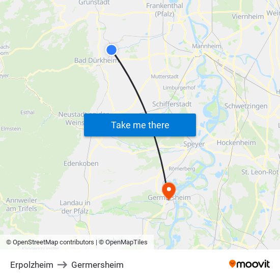 Erpolzheim to Germersheim map