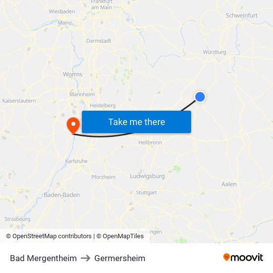 Bad Mergentheim to Germersheim map