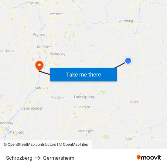 Schrozberg to Germersheim map