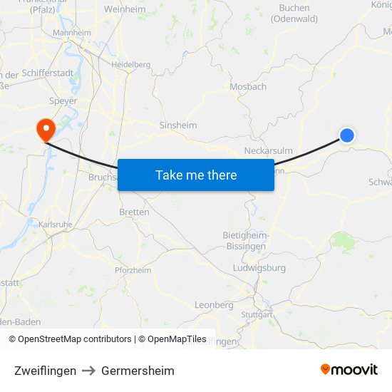 Zweiflingen to Germersheim map