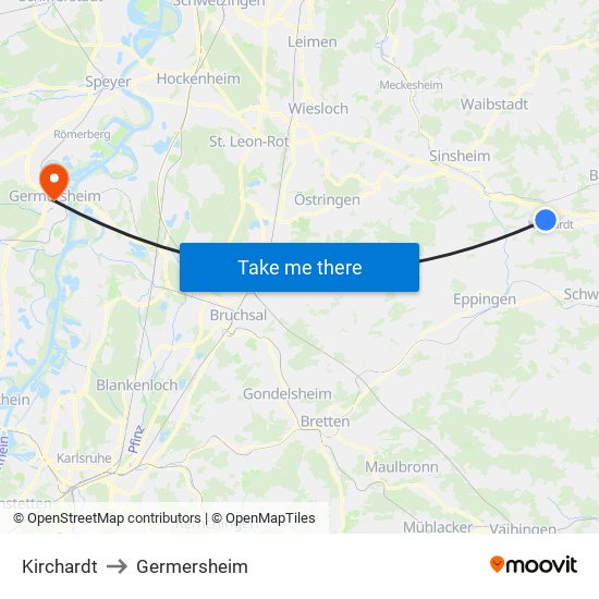 Kirchardt to Germersheim map