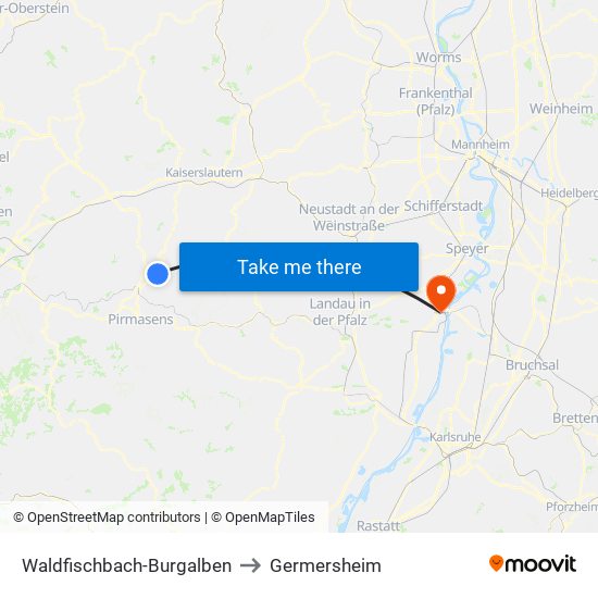Waldfischbach-Burgalben to Germersheim map
