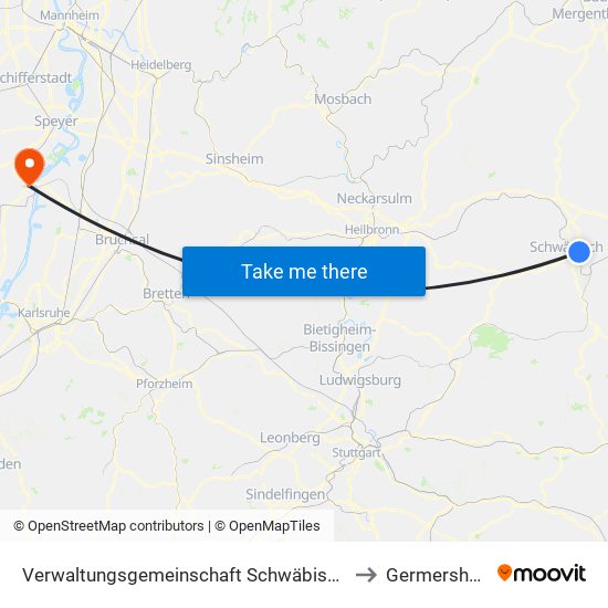 Verwaltungsgemeinschaft Schwäbisch Hall to Germersheim map