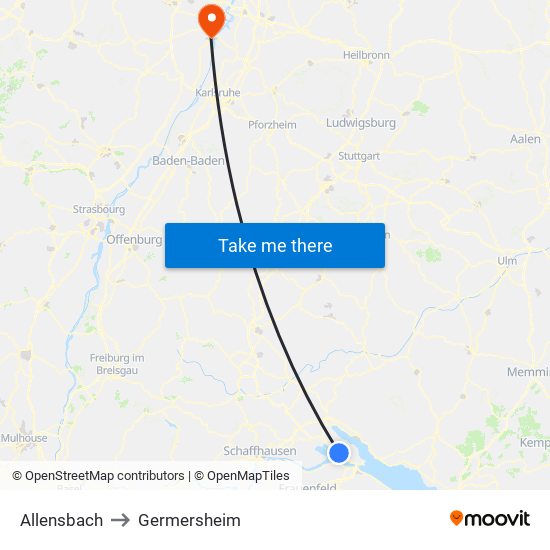 Allensbach to Germersheim map