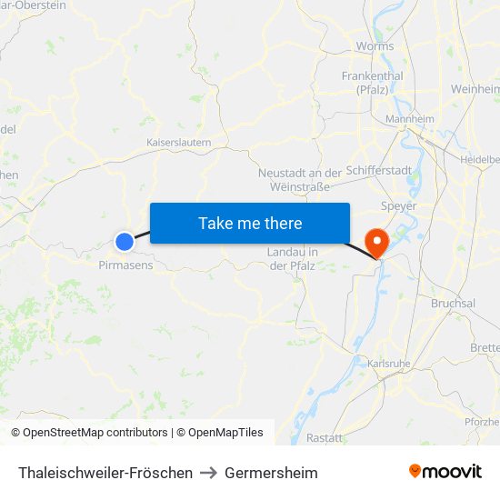 Thaleischweiler-Fröschen to Germersheim map