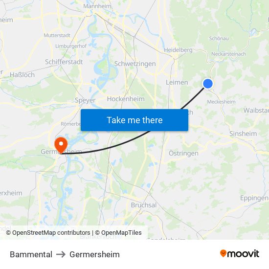 Bammental to Germersheim map