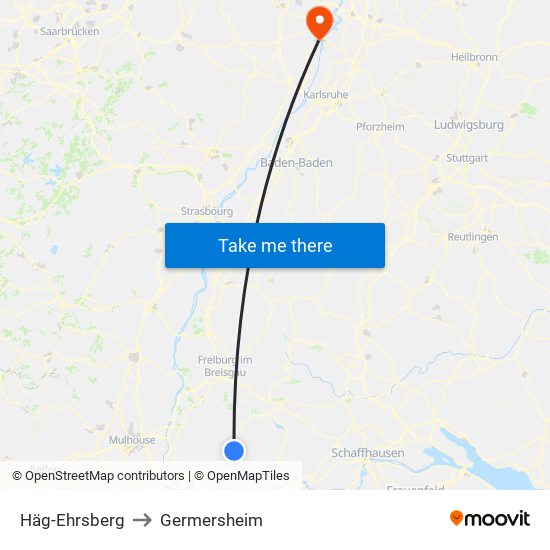 Häg-Ehrsberg to Germersheim map