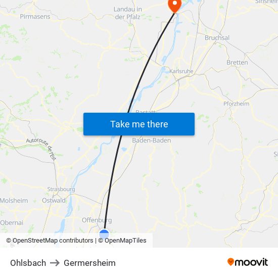 Ohlsbach to Germersheim map