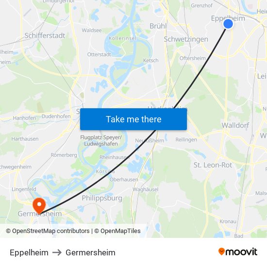 Eppelheim to Germersheim map