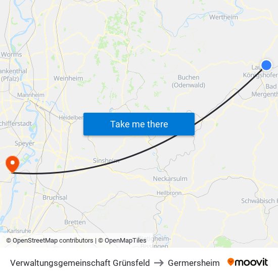 Verwaltungsgemeinschaft Grünsfeld to Germersheim map