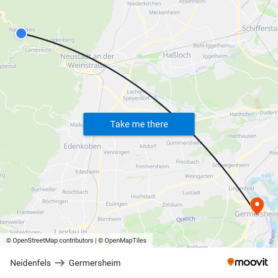 Neidenfels to Germersheim map