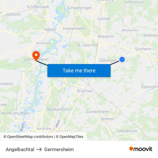 Angelbachtal to Germersheim map