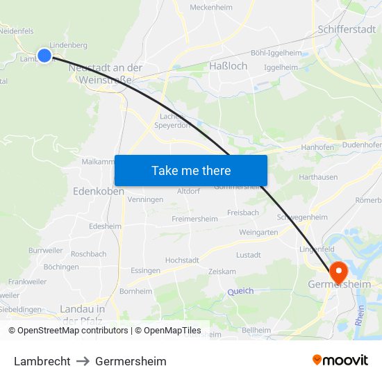 Lambrecht to Germersheim map