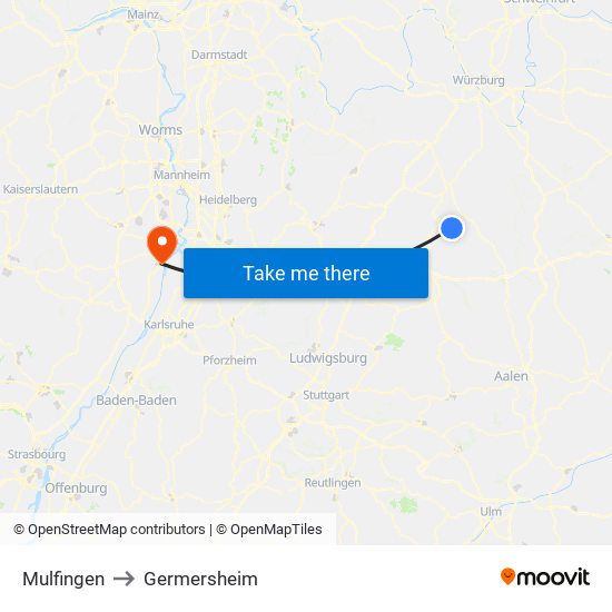 Mulfingen to Germersheim map