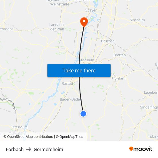 Forbach to Germersheim map