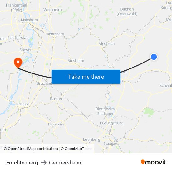 Forchtenberg to Germersheim map