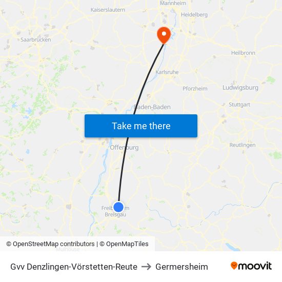 Gvv Denzlingen-Vörstetten-Reute to Germersheim map