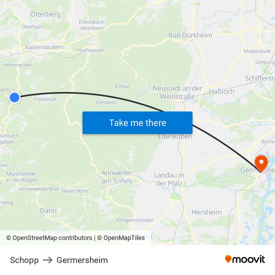 Schopp to Germersheim map
