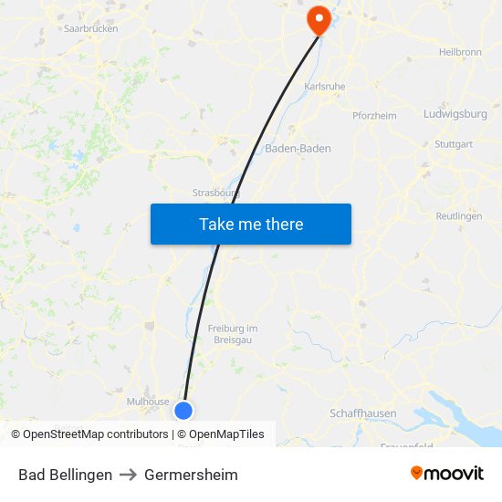 Bad Bellingen to Germersheim map