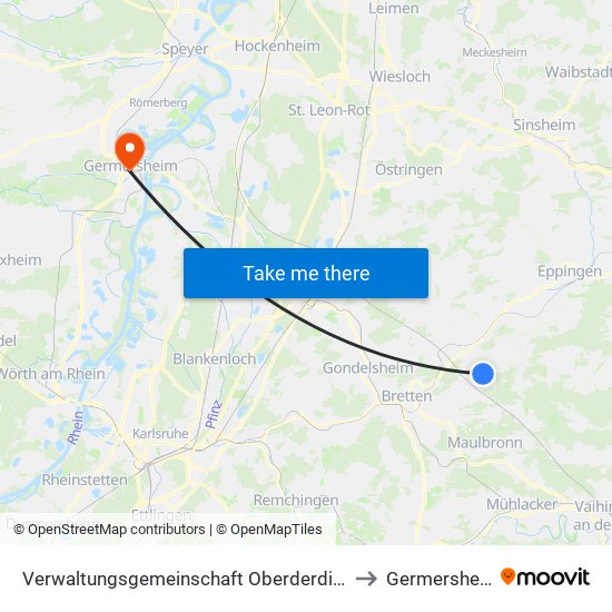 Verwaltungsgemeinschaft Oberderdingen to Germersheim map